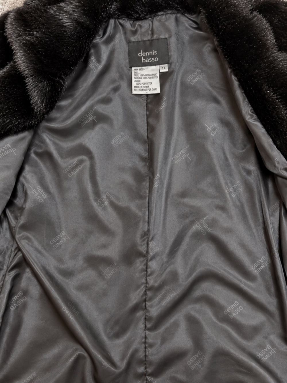 Vintage Dennis Basso Black Faux Mink Fur Coat 1X Plush Glossy Luxury - Picture 9 of 10
